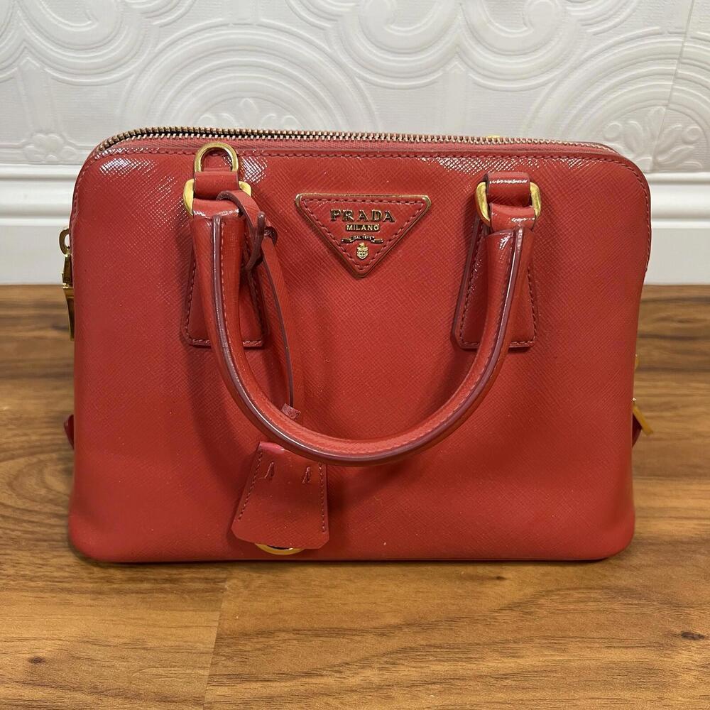 Prada Promenade Saffiano Lux Leather Crossbody Bag Small Red Gold Hardware